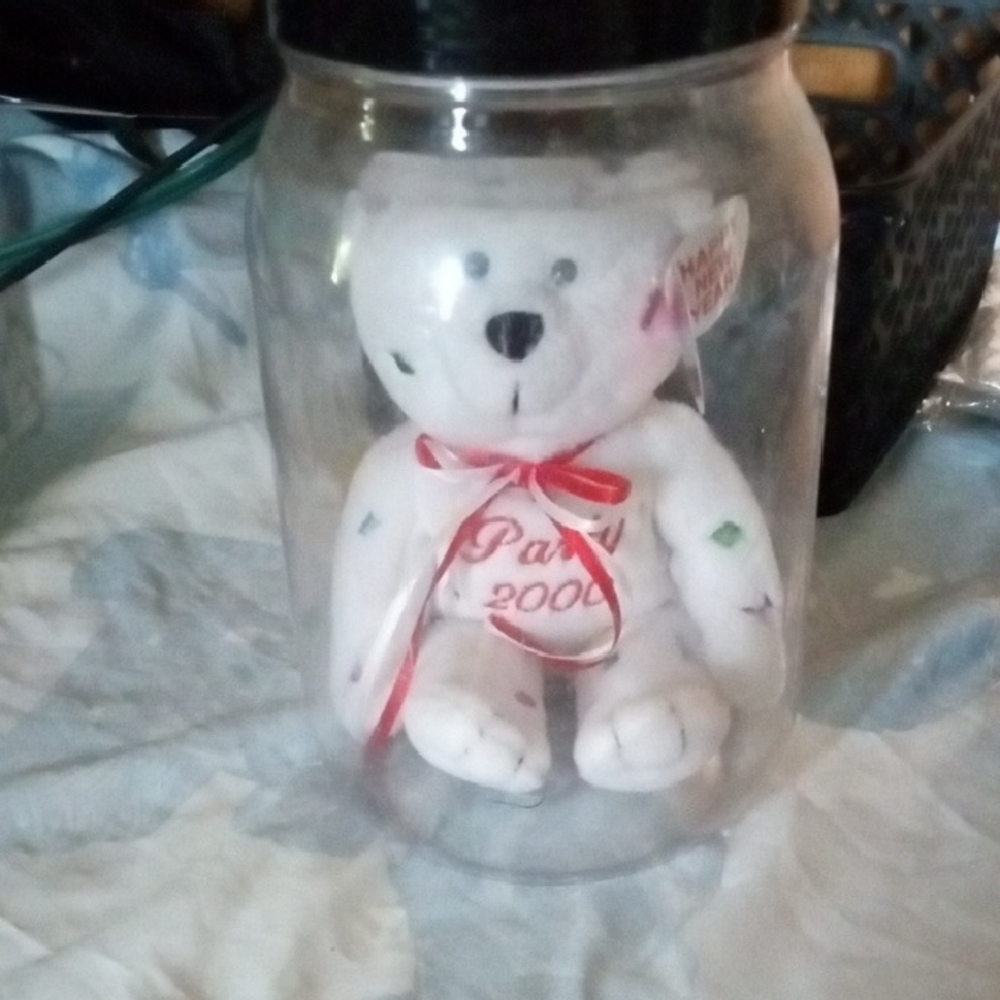 White Teddy Bear with Red Embellishments Beanie Baby